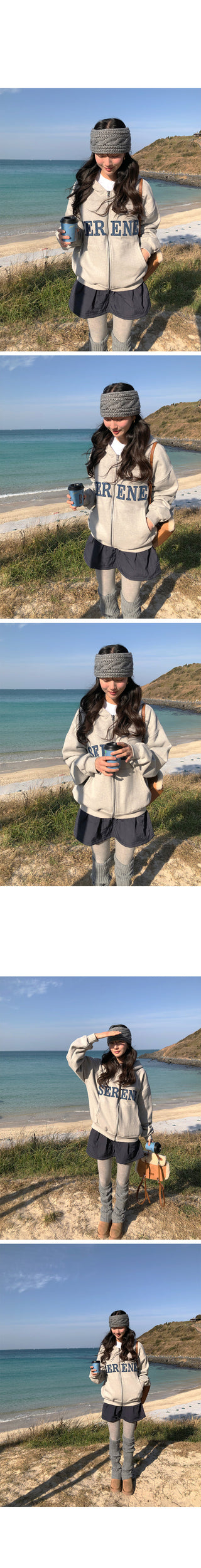 (2 colors) Fleece-lined hooded zip-up