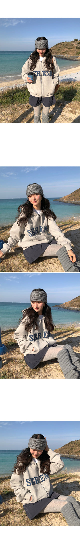 (2 colors) Fleece-lined hooded zip-up