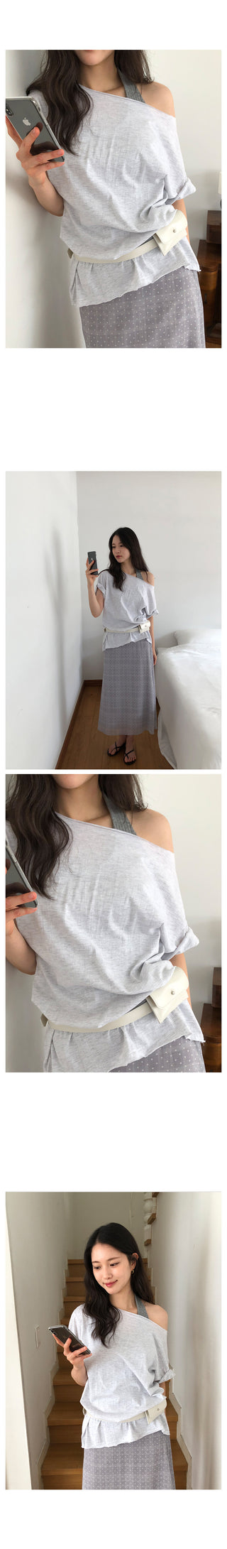 One-shoulder boat neck T-shirt