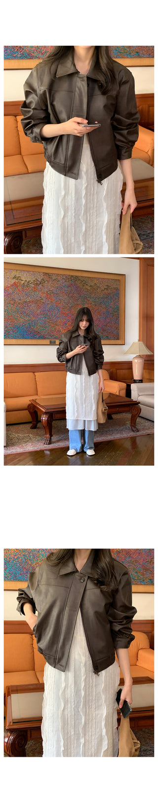 Daisy Cropped Leather Blouson
