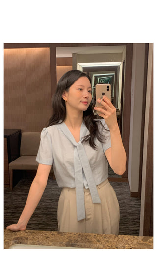 Linen tie blouse
