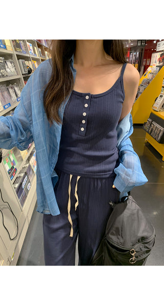 [4 colors] Two-button sleeveless shirt
