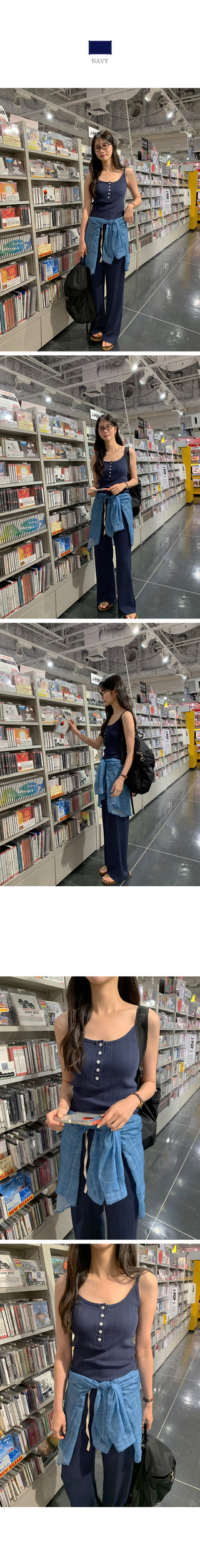 [4 colors] Two-button sleeveless shirt