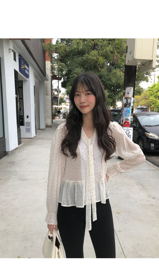 Polka dot tie blouse
