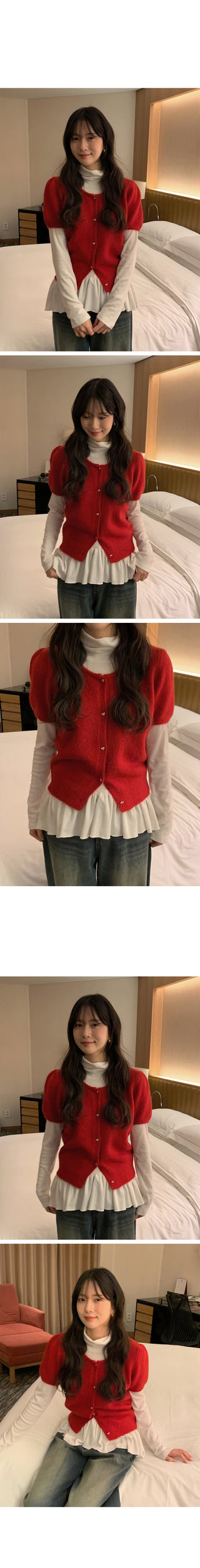 (3 colors) Frilled fleece-lined turtleneck T-shirt