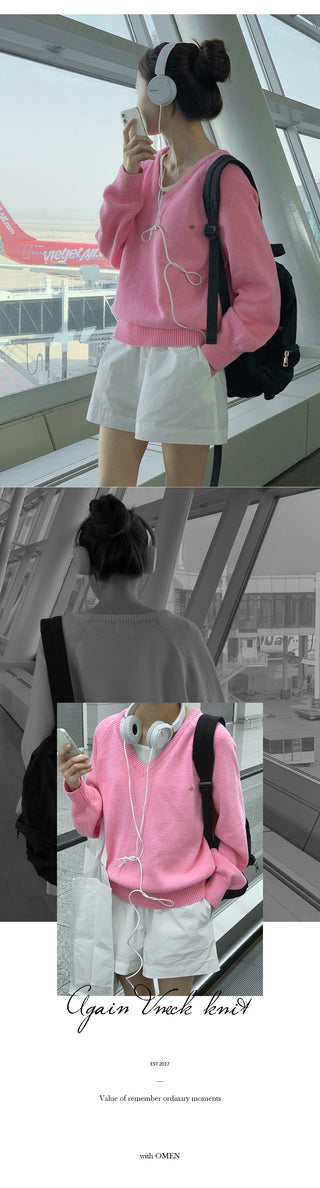 (6 colors) High-quality cotton V-neck knit