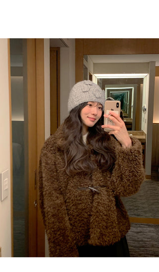 (3 colors) Toggle Button Fur Jacket