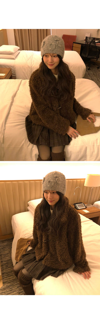 (3 colors) Toggle Button Fur Jacket