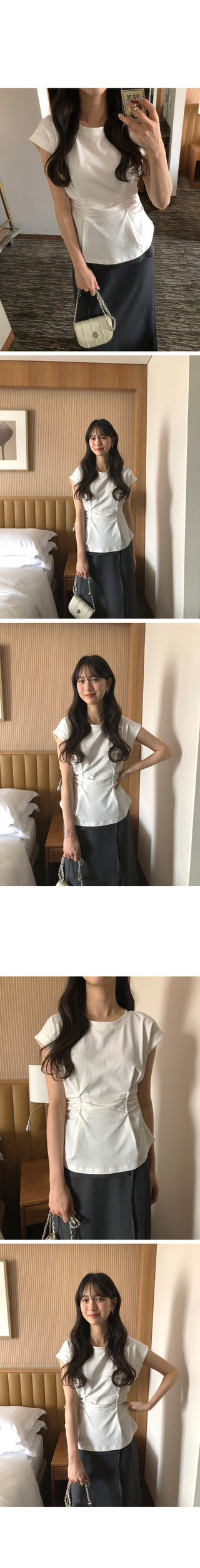 [2 colors] Shirred T-shirt