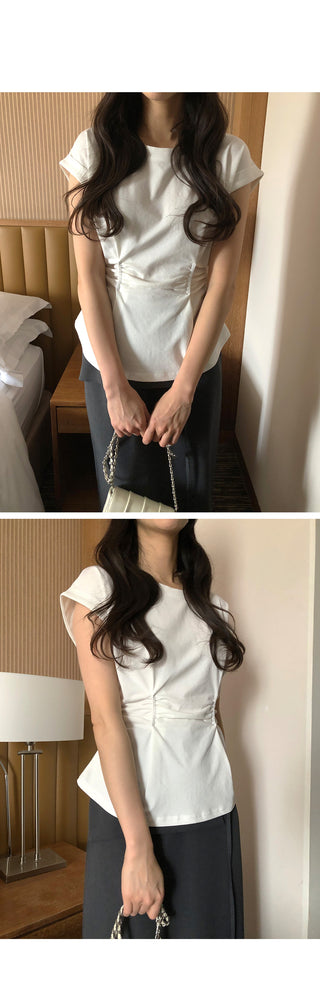 [2 colors] Shirred T-shirt