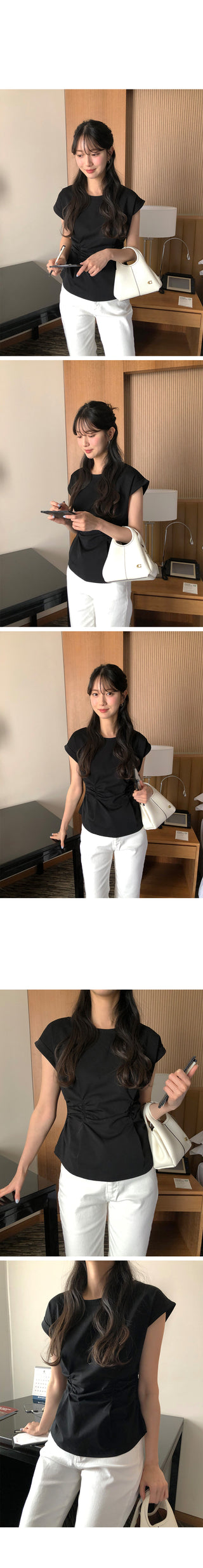 [2 colors] Shirred T-shirt