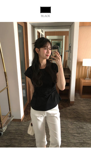 [2 colors] Shirred T-shirt
