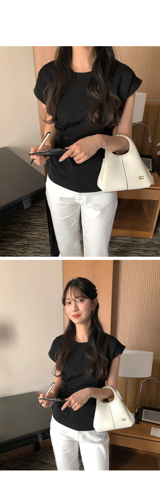 [2 colors] Shirred T-shirt