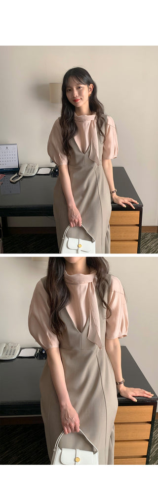Deep V-neck long dress