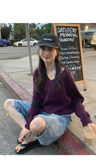 (4 colors) Basic V-neck knit