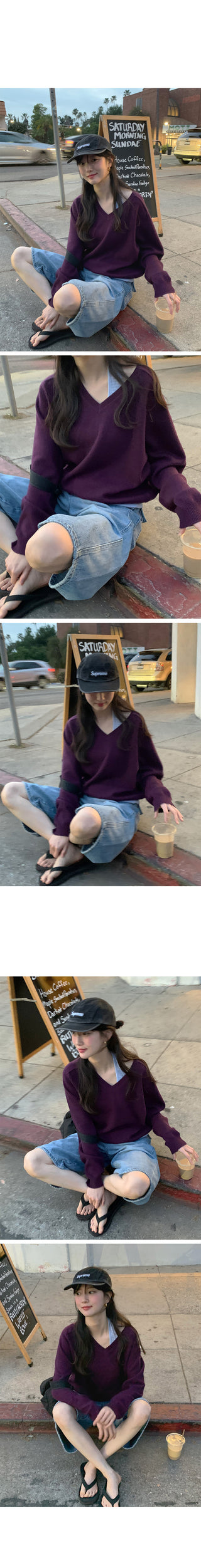 (4 colors) Basic V-neck knit