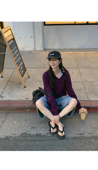 (4 colors) Basic V-neck knit