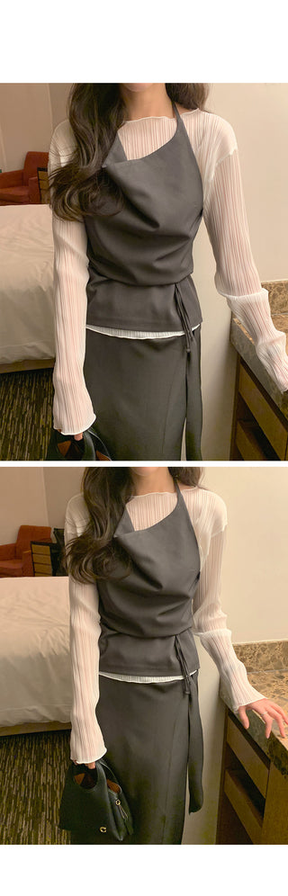 (4 colors) Pleated blouse