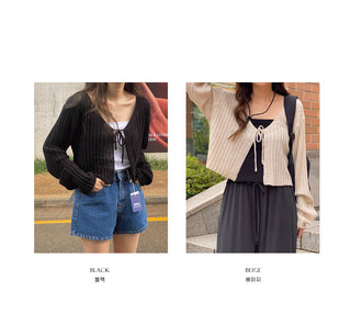 Ribbed drawstring cardigan