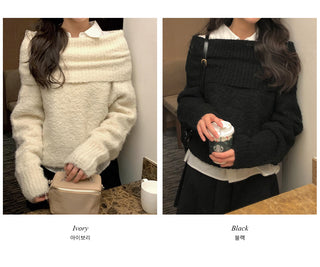 (3 colors) Wool Off-Shoulder Knit
