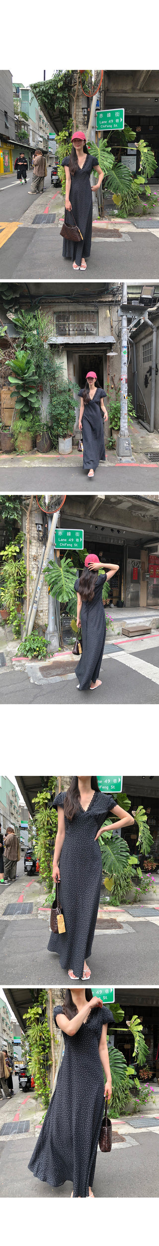 (2 colors) V-neck long dress