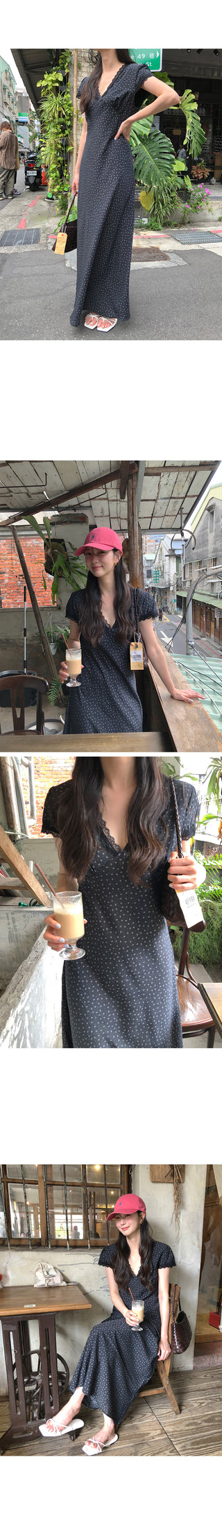 (2 colors) V-neck long dress