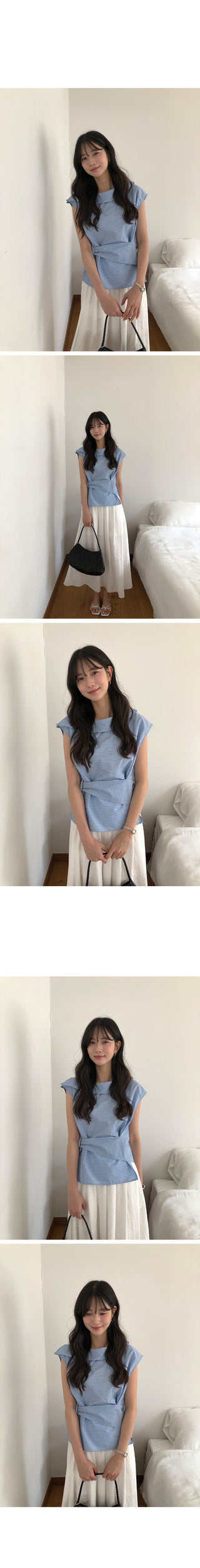 [2 colors] Striped Sleeveless Blouse
