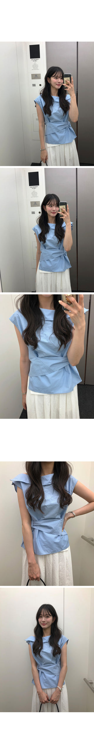 [2 colors] Striped Sleeveless Blouse