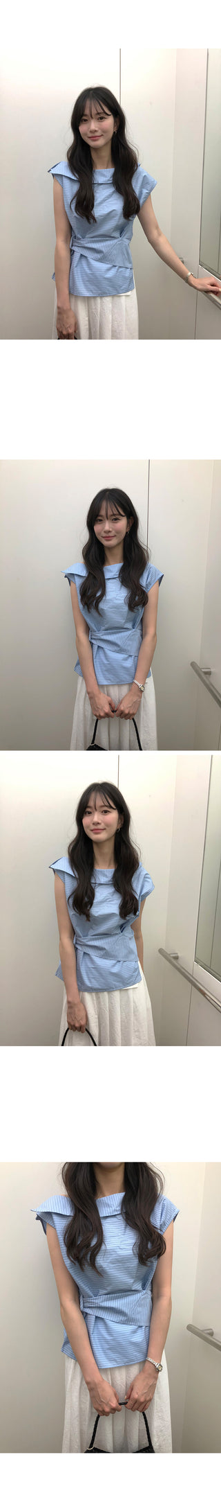 [2 colors] Striped Sleeveless Blouse