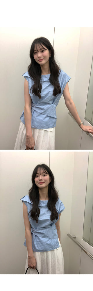 [2 colors] Striped Sleeveless Blouse