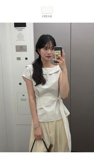 [2 colors] Striped Sleeveless Blouse