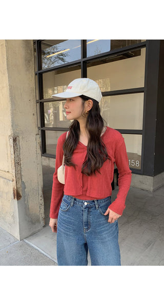 (Set) (3 colors) Slim Fit Camisole Cardigan Set