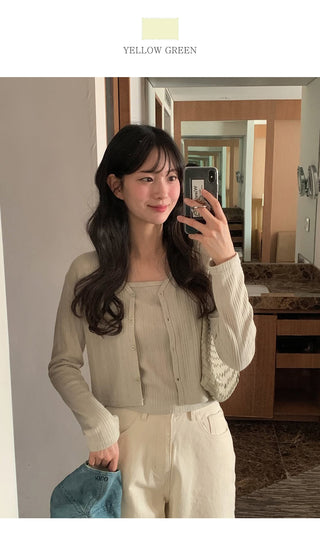 (Set) (3 colors) Slim Fit Camisole Cardigan Set