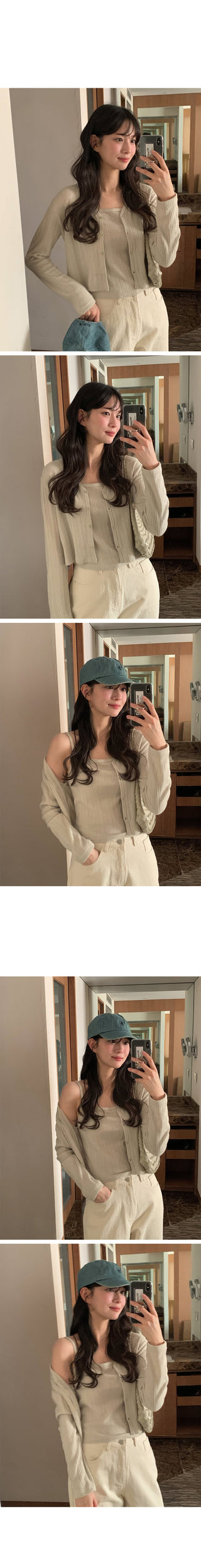 (Set) (3 colors) Slim Fit Camisole Cardigan Set