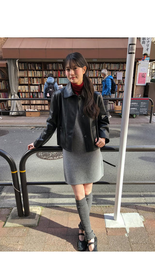 (2 colors) Leather Button Jacket