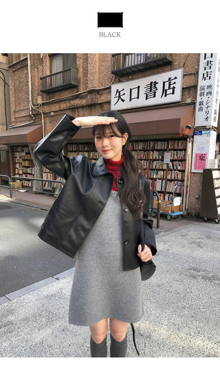 (2 colors) Leather Button Jacket