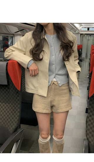 (2 colors) Leather Button Jacket