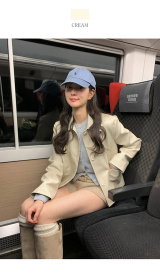 (2 colors) Leather Button Jacket