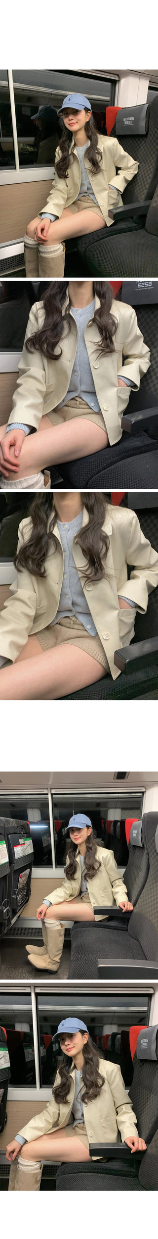 (2 colors) Leather Button Jacket