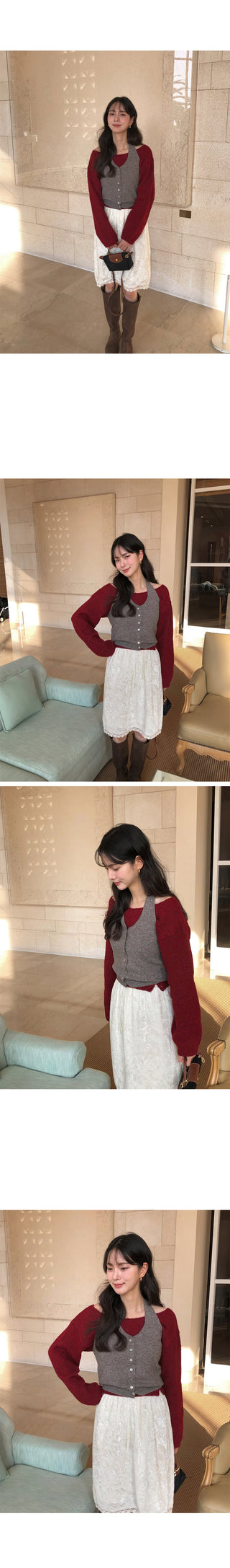 (2 colors) Knit halter neck camisole