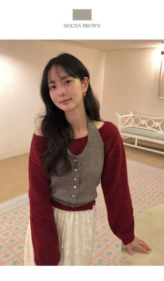 (2 colors) Knit halter neck camisole