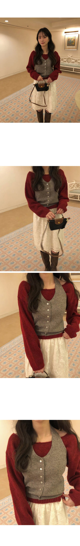 (2 colors) Knit halter neck camisole