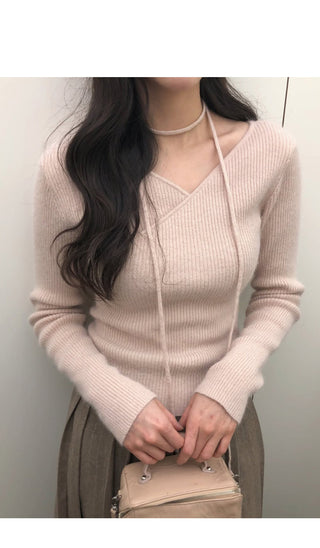 (3 colors) Angora V-neck knit