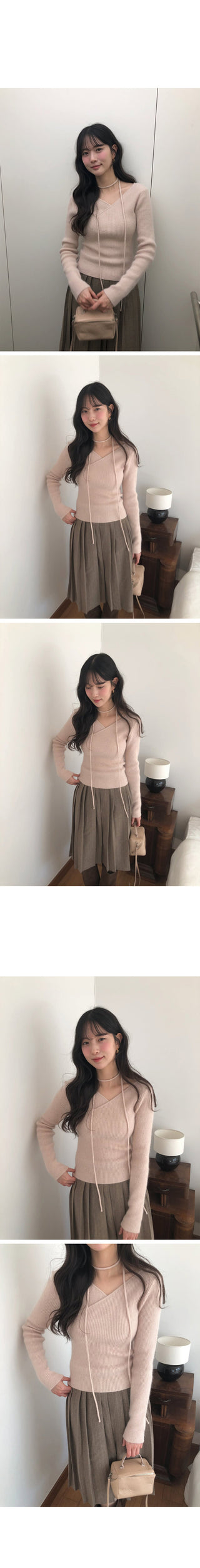 (3 colors) Angora V-neck knit