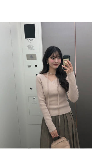 (3 colors) Angora V-neck knit