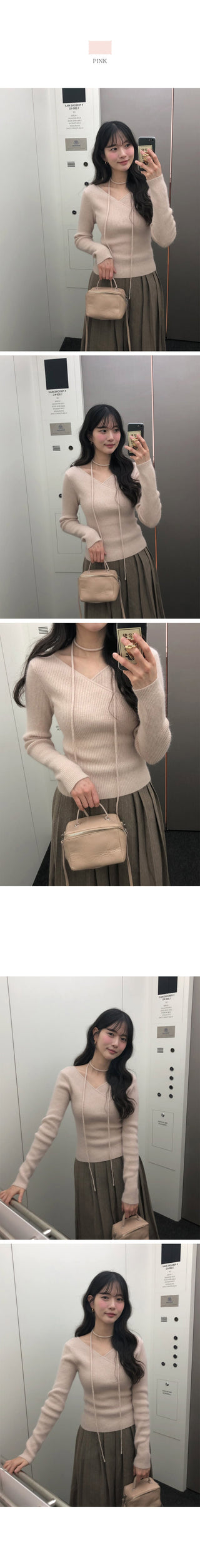(3 colors) Angora V-neck knit