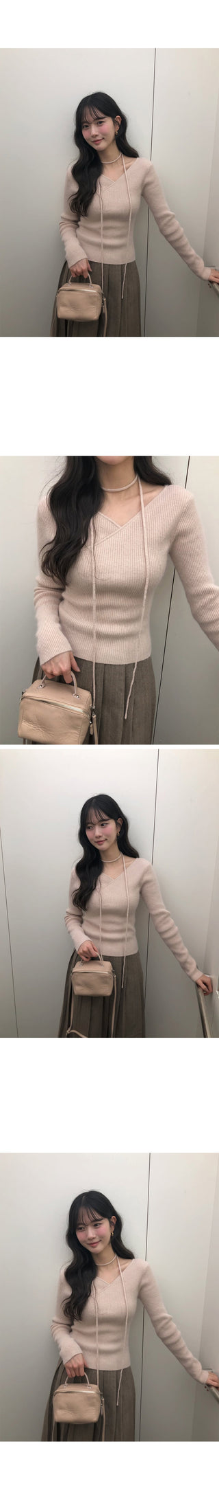 (3 colors) Angora V-neck knit