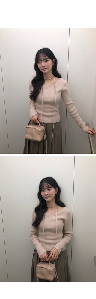 (3 colors) Angora V-neck knit