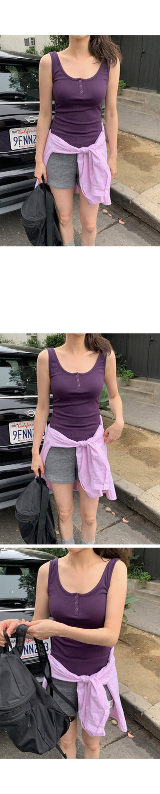 (6 colors) Henley neck sleeveless top