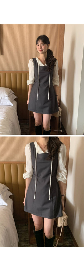 (2 colors) Tie-shirred blouse